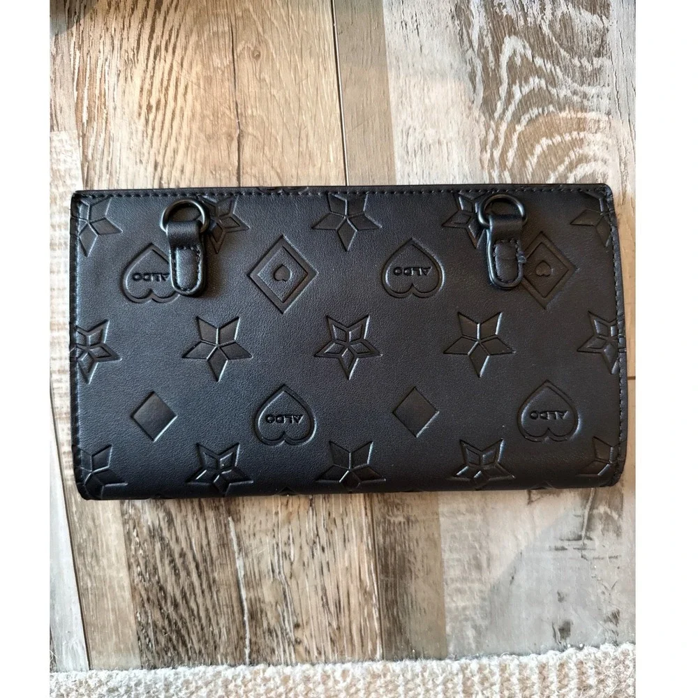 ALDO Womens Chic Satchel Handbag Removable Strap Embossed Wallet OS Black Pro